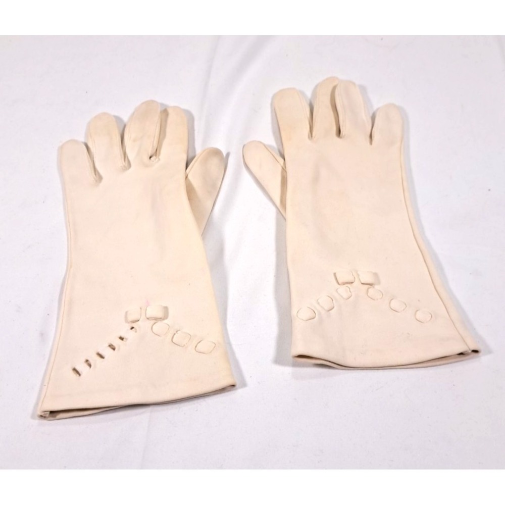 Vintage‎ Cream Mid Length Dress Gloves Raised Geometric Detail Formal Womens